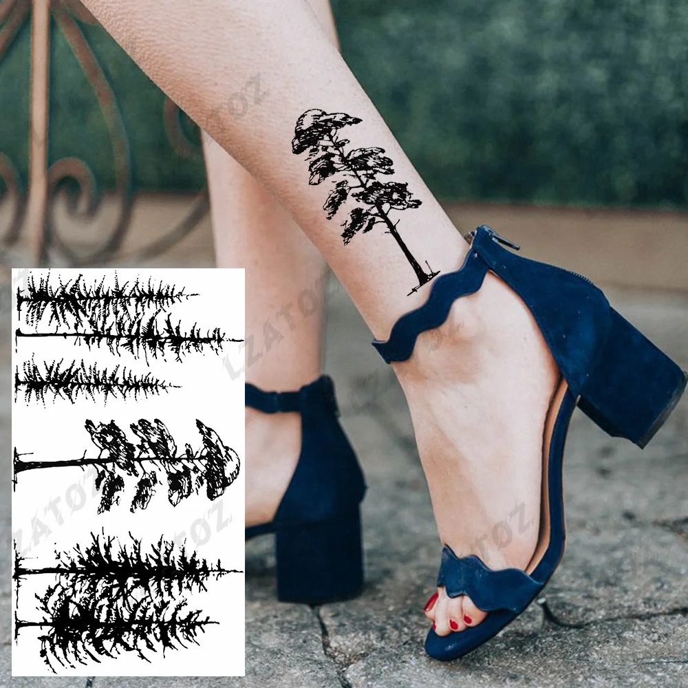 Black Mountain Sun Temporary Tattoo For Men Women Adults Fake Trees Plants Waves Tattoo Stickers Hand Water Transfer Tatoos