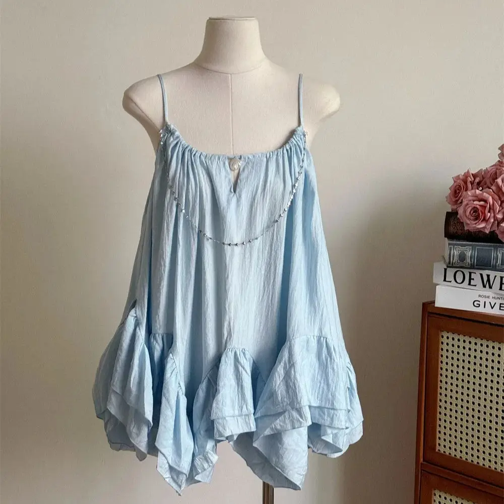 

Sweet and fresh camisole dress for women 2024 summer new style vacation style backless fluffy short skirt