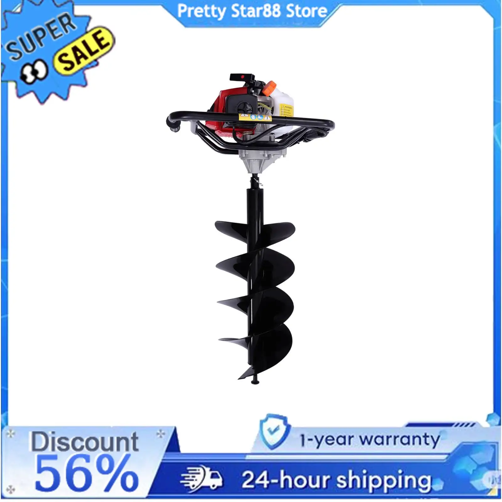 63CC 2 Stroke Motor Post Hole Digger Non-slip with 12In Auger Bit Set Auger Fence Tree Plant