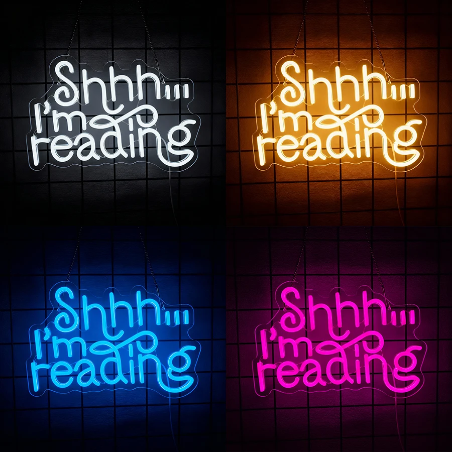 Shhh I'm Reading Classroom Neon Light Sign, USB Powered School Supplies Backdrop Wall Decor, Reading Wall Library Hanging Sign