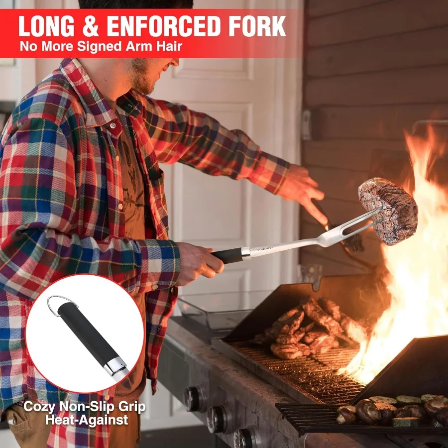 ملحقات الشواية مجموعة شواء شديدة التحمل هدايا للرجال والنساء قسط الفولاذ المقاوم للصدأ ملعقة شوكة فرشاة ملقط أواني الشواء أيضًا