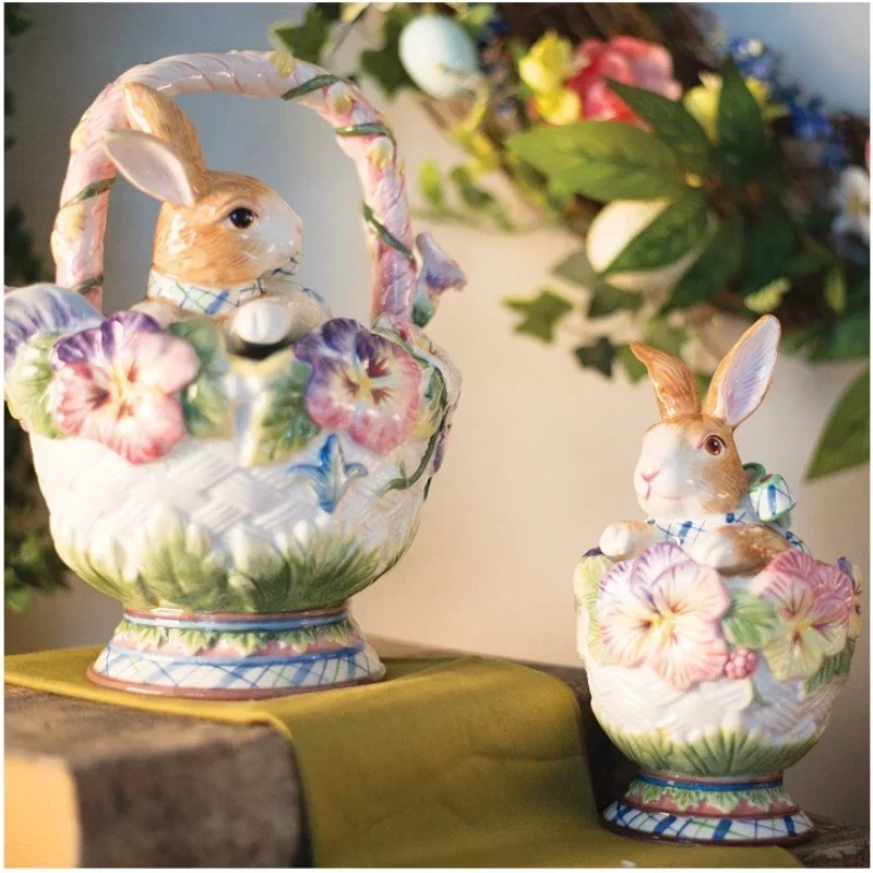 Ceramic Rabbit Teapot Coffee Cup American Hand-painted Idyllic Dinner Plate Sets Garden Afternoon Tea Set Kitchen Tableware