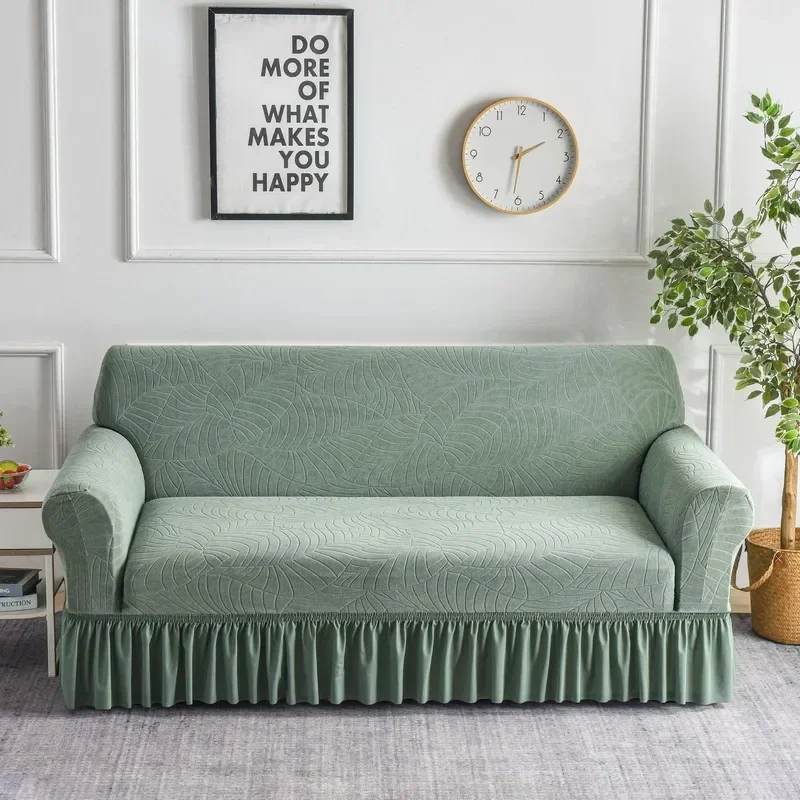 1pc Jacquard Sofa Slipcover Non-slip Stretch Sofa Cover Skirt Couch Cover for Bedroom Office Living Room Home Decor