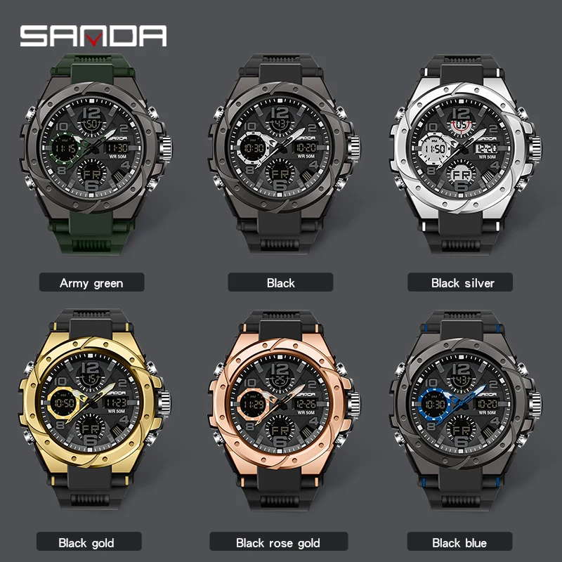 SANDA 2022 Fashion Digital Watch for Men Women Couple Wristwatches 2Time Chrono Dual Display Waterproof Sports Quartz Watches