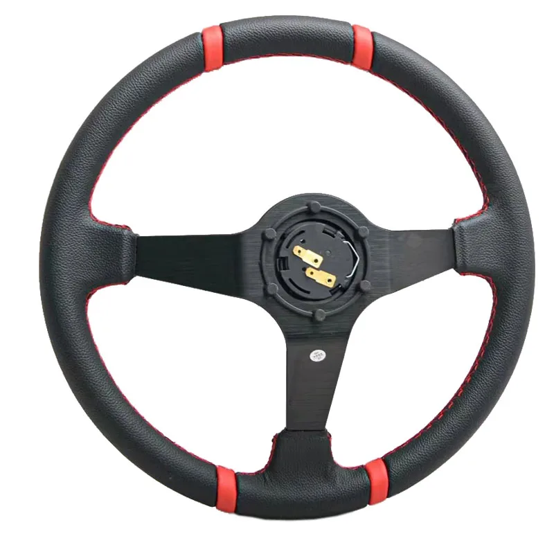 New steering wheel Ralliart 14inch leather racing wheel  universal PVC deep dish drift steering wheel JDM for Mitsubishi acesori