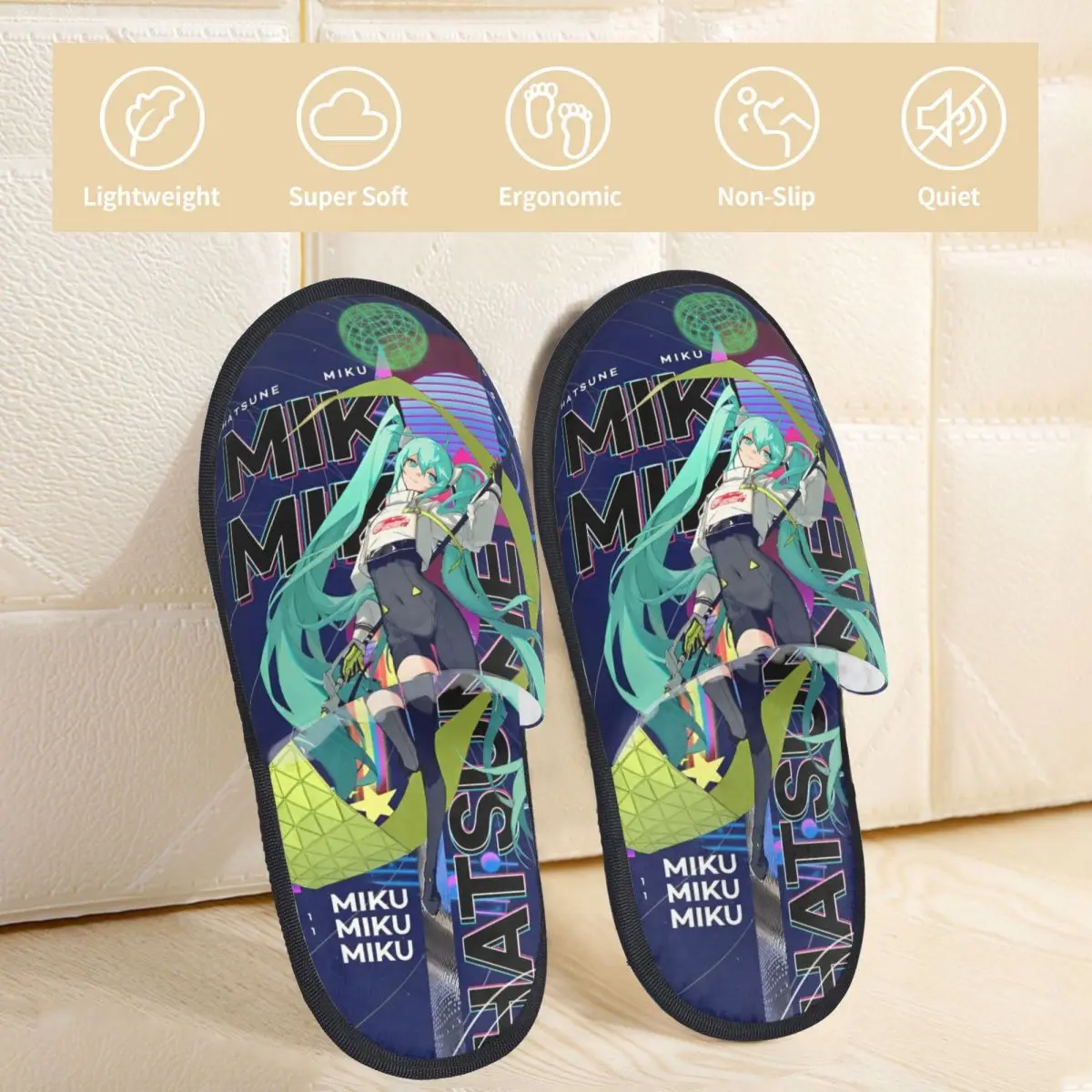 Winter Thuis Katoenen Slippers Hatsune Miku Zanger Muziek Anime Merch Huishoudelijke Bont Slippers Slides Slaapkamer Zachte Antislip Slides