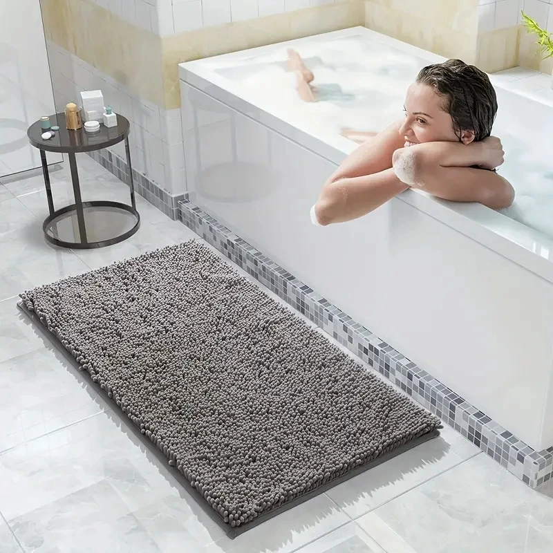 Chenille Absorbent Soft Plush Bathroom Mats Are Machine Washable, Non-Slip Bathroom Rugs For Bathtubs And Showers