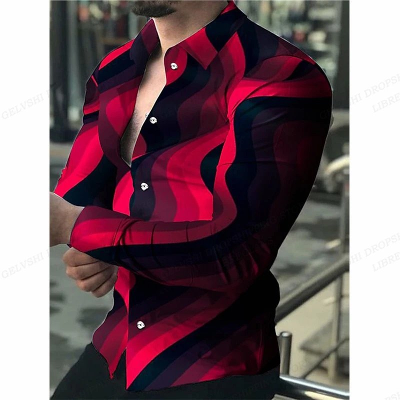 Lattice Shirts Men Fashion Shirt Long Sleeve Hawaiian Shirts Cuba Beach Blouse Mens Clothing Turn Over Collar Camisas Streetwear