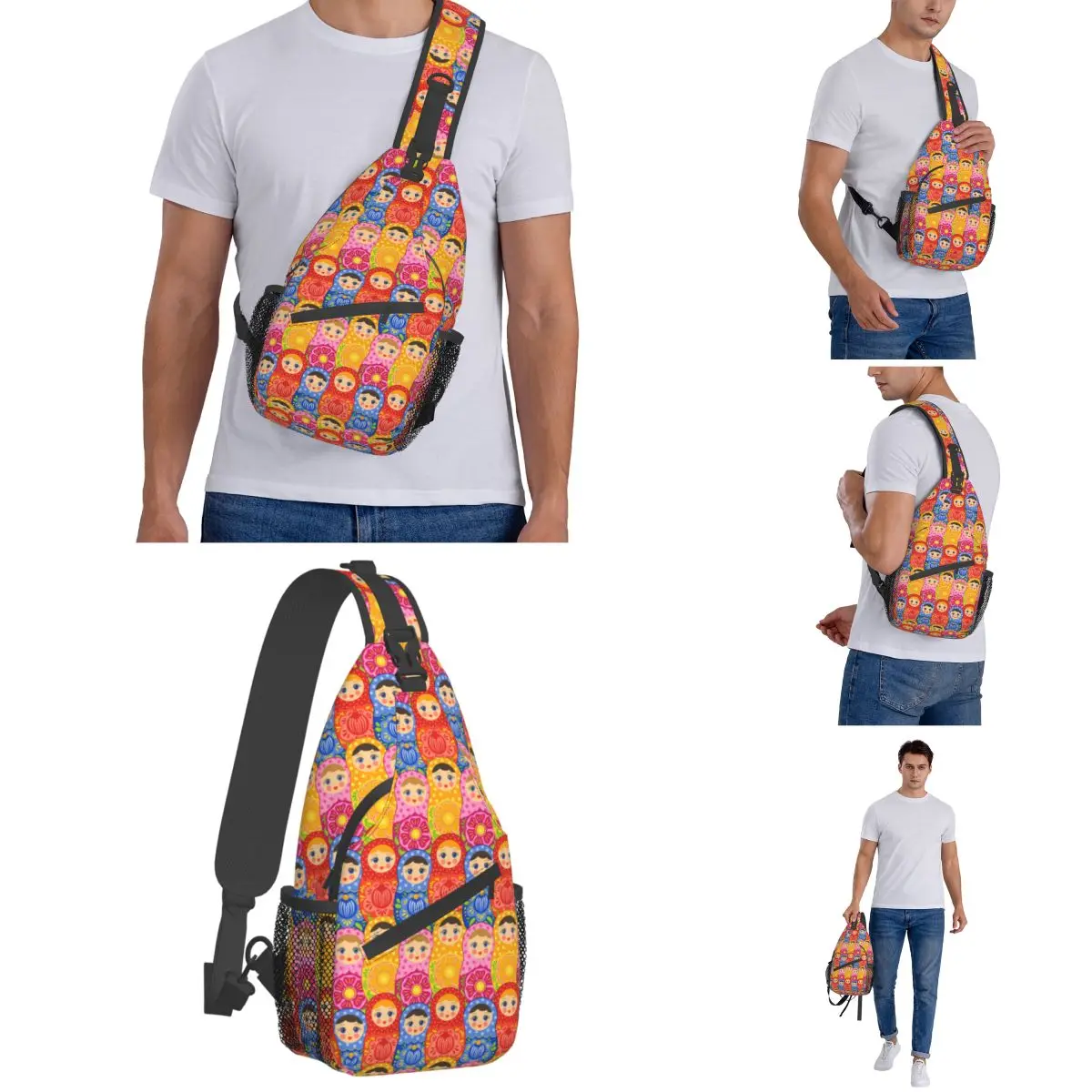 Mat roschka russische Puppe Cross body Schulter taschen Muster Brusttasche Cartoon Anime Schulter Rucksack Tages rucksack zum Wandern Reisen Radfahren