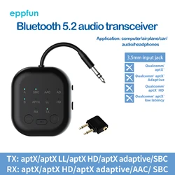 eppfun Bluetooth 5.2 Transmitter Receiver Qualcomm APTX Adaptive High-definition Low Latency 3.5mm Aux for Airplanes/TV/Car