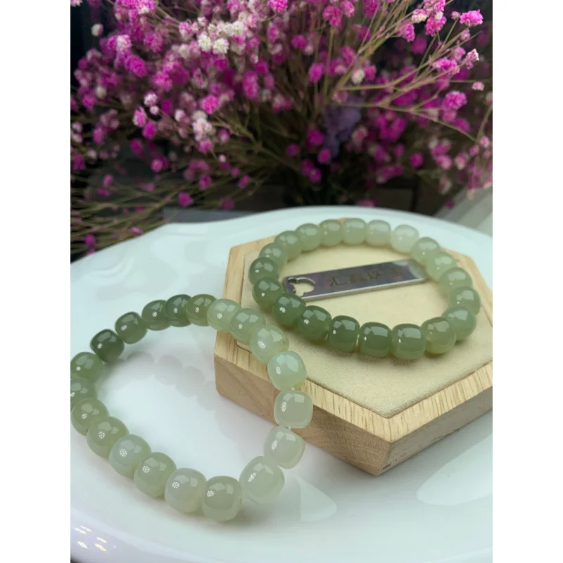 Hetian Jade Qinghai Material Gradient Color Old Beads 9*10 Bracelet