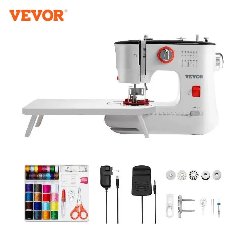 VEVOR Sewing Machine Portable Dual Speed Home DIY 12 Built-in Stitches & Reverse Sewing W/ Pedal Extension Table 42pcs Accessory