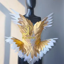 New Sexy Nightclub Performs Golden Feather Wings Photo Prop Party Gogo Shows Angel Wings Costume