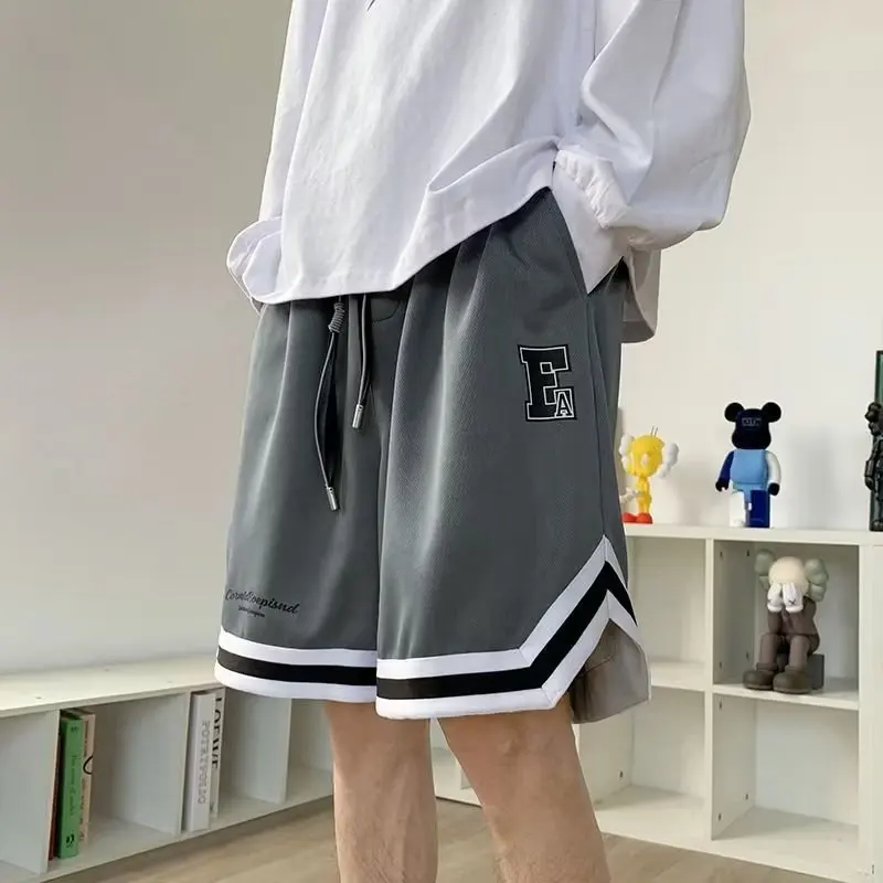 Street Casual Men Summer Thin Style Motion Striped Letter Printing Middle Pants Loose Casual Elastic Waist Affordable Shorts