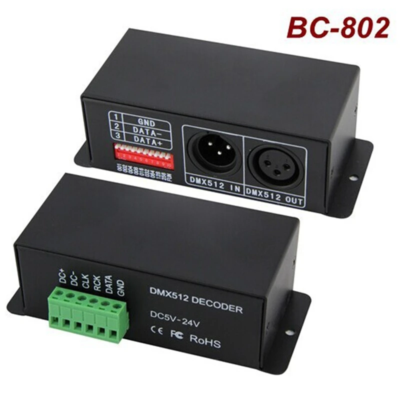 RISE-BC-802-1809 DMX512 Decoder For WS2811 WS2812B SK6812 TM1812 UCS1903 Led Strip Module 5-24V DMX Decorder Controller