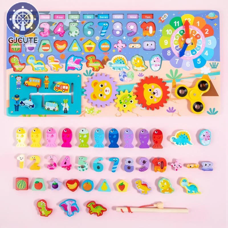 Wooden Logarithmic Board Magnetic Fishing Game Children's Digital Cognition Educational Toys Multi-Function