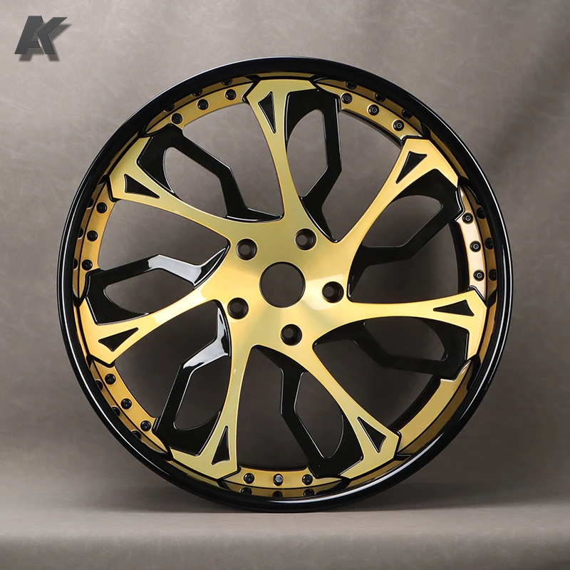 Wangu Customization Bright Black Forged Aluminum Alloy Two-Piece Wheel Rims 20mm New Passenger Car Wheel Hub Milling Polishing