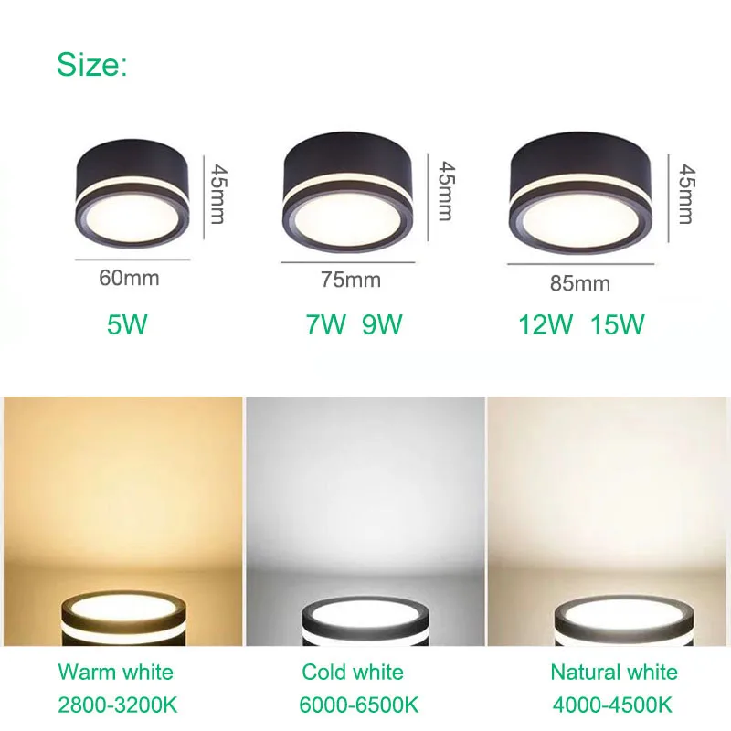 Surface mounted LED downlight side luminescent ceiling light 5W 7W 9W 12W 15W Nordic style dimmable LED downlight spotlight