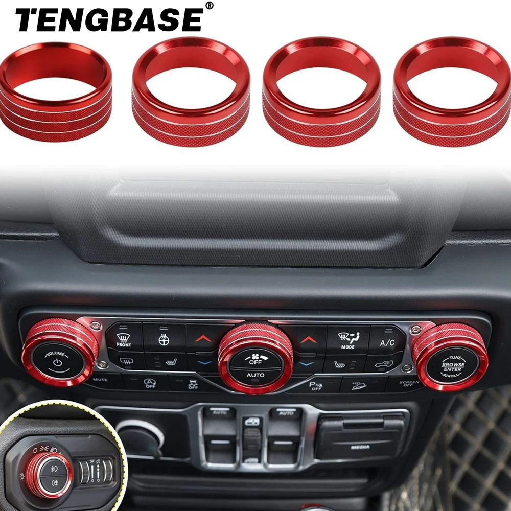 

4PCS Air Conditioner Headlight Center Consoles Switch Knob Cover Trim For 2018-2024+ Jeep Wrangler JL JLU Gladiator JT