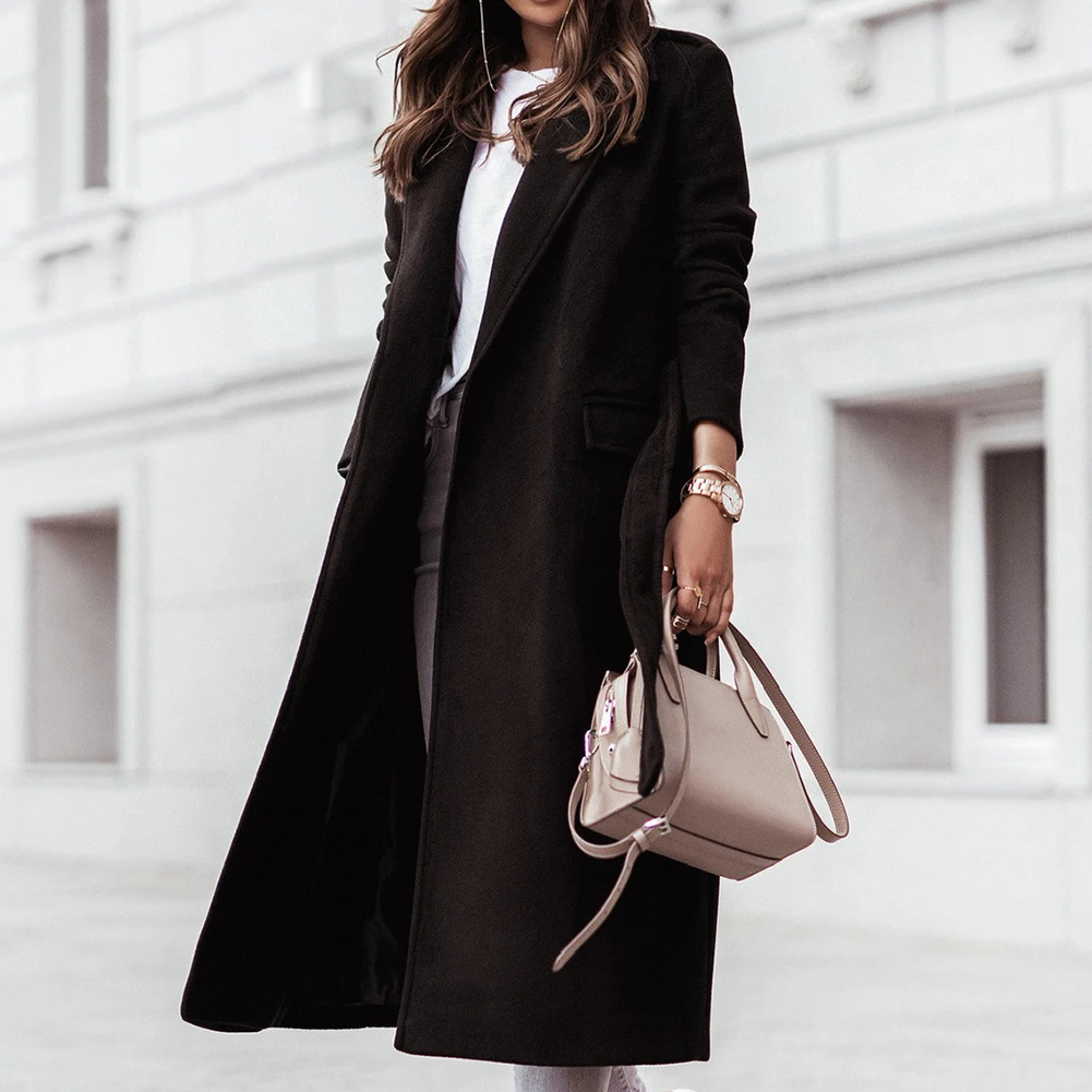 Elegant Minimalist Coat Apricot Belted Woolen Coat Brand New Item Chest 100-116cm Length 110-113cm Polyester Fabric