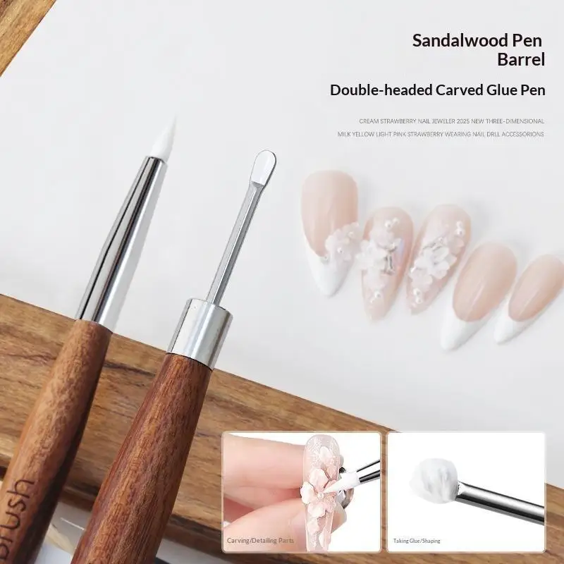 Wooden Double Head Nail Art Brush Silicone Carving Tool for Flower Painting Beginner Manicure Practice