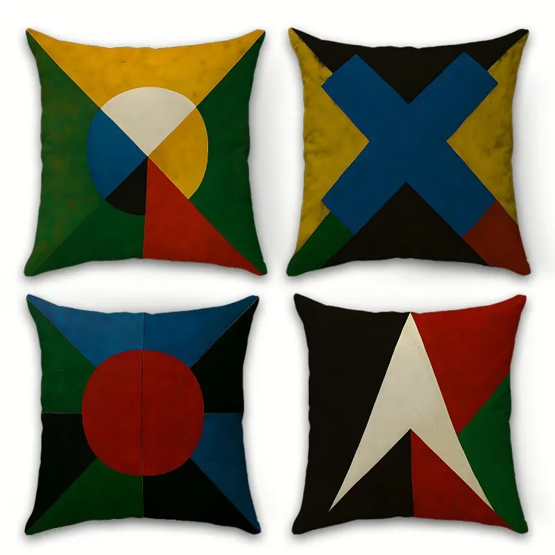 Bauhaus Geometric Pillow Covers, Bold Color Block Abstract Art Decorative Throw Pillow Cases, Mid-Century Modern Home Decor