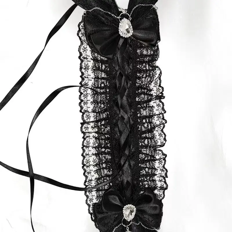 Y2K Girls Lace Headband Ornaments Vintage Black White Lace Bow Hairbands Lolita Maid Nakrycie głowy Fold Bow Eye Mask