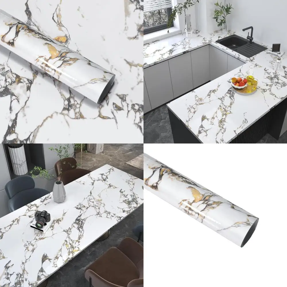 

Peel and Stick White Gold Marble Granite Contact Paper for Kitchen and Bathroom Countertops and Cabinets, 32x354 Inch Thick Viny