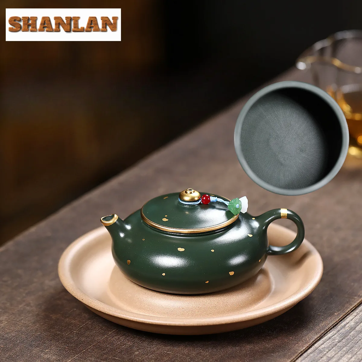 

160ml Luxury Yixing Purple Clay Teapots Handmade Sprinkle Gold Han Jiang Pot Raw Ore Green Mud Tea Maker Kettle Zisha Tea Set