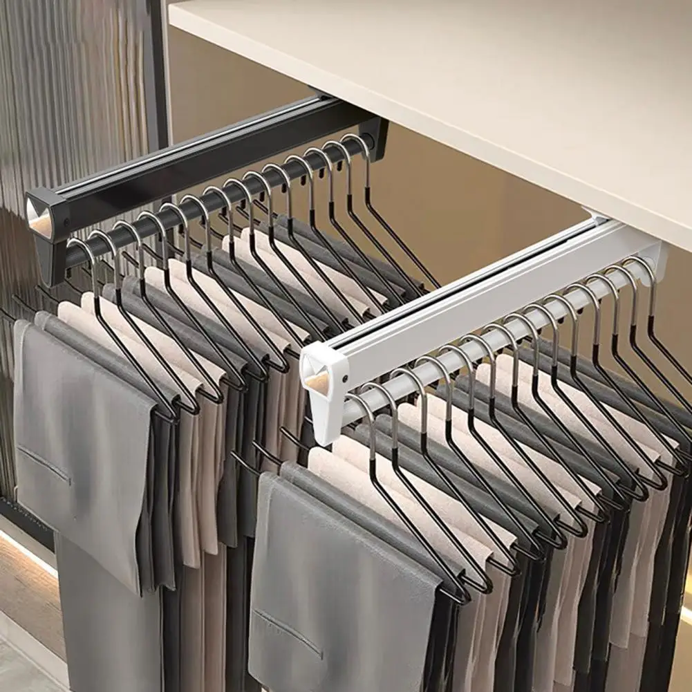 Aluminum Alloy Pants Rack Heavy Duty Aluminum Alloy Pull-out Pants Rack Space-saving Retractable Wardrobe Organizer Top Mount
