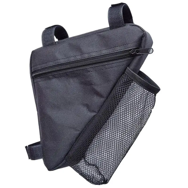 Wander-, Camping- und Outdoor-Zubehör: Dreieckige Gepäckträgertasche mit Wasserbecherhalter und Reißverschluss – Detail 4