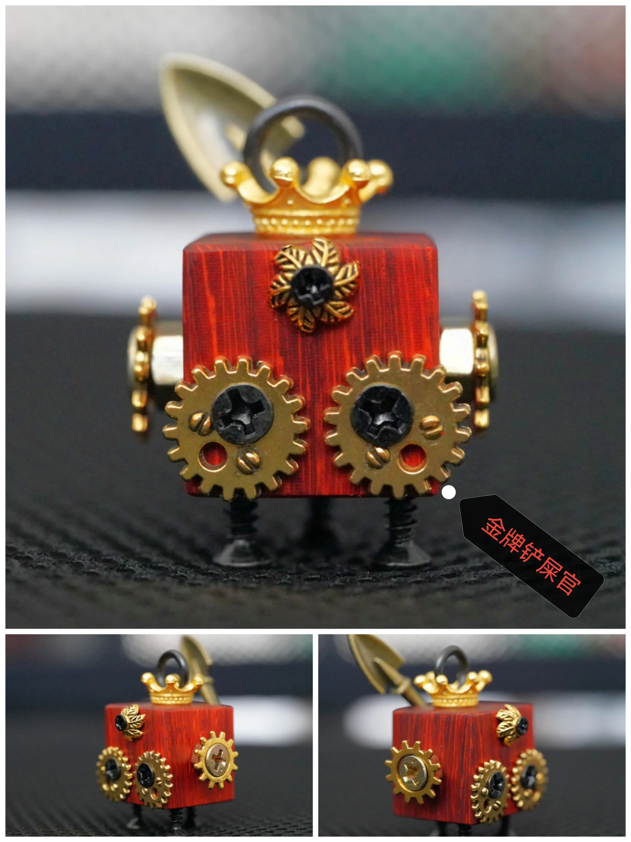 

Ace Shit Shoveling Officer DIY Keychain, Bag Jewelry Pendant, All Handmade Solid Wood Jewelry, Punk Robot
