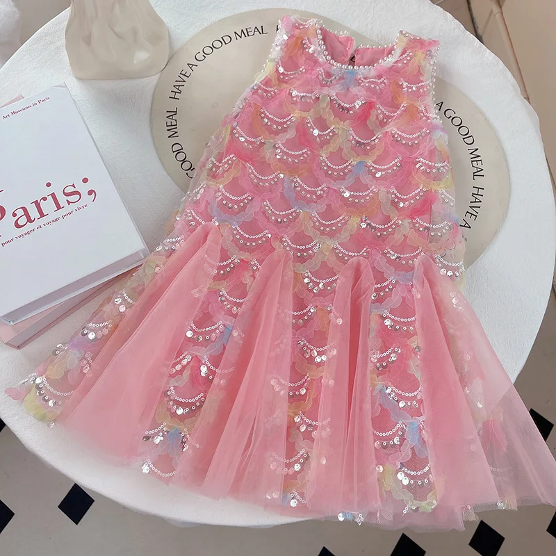 

Girls Princess Dresses Summer 2025 Children Wedding Party Dress For Baby Girl Clothes Kids Fashion Sleeveless Costume Dress 7 8Y