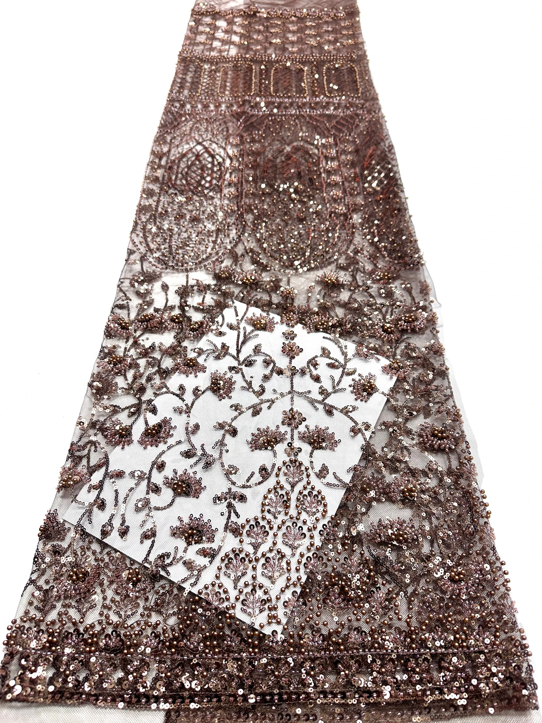 

Brown African Lace Fabric 2026 High Quality French Beaded Luxury Tulle Lace Nigerian Sequins Net Lace Fabric For Wedding Dress