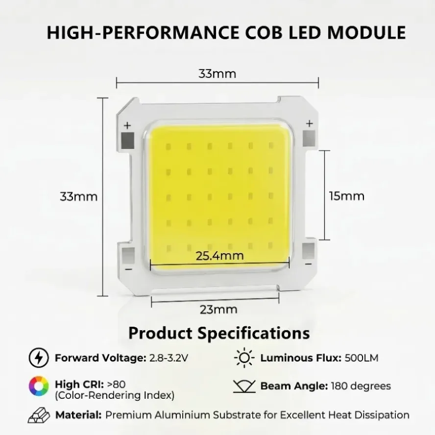 20Pcs 3V COB LED Chip 33x33mm 500LM High CRI＞80 Multi-Color LED Module 180° Beam Angle Aluminum Substrate DIY Lamp Light Source image 5