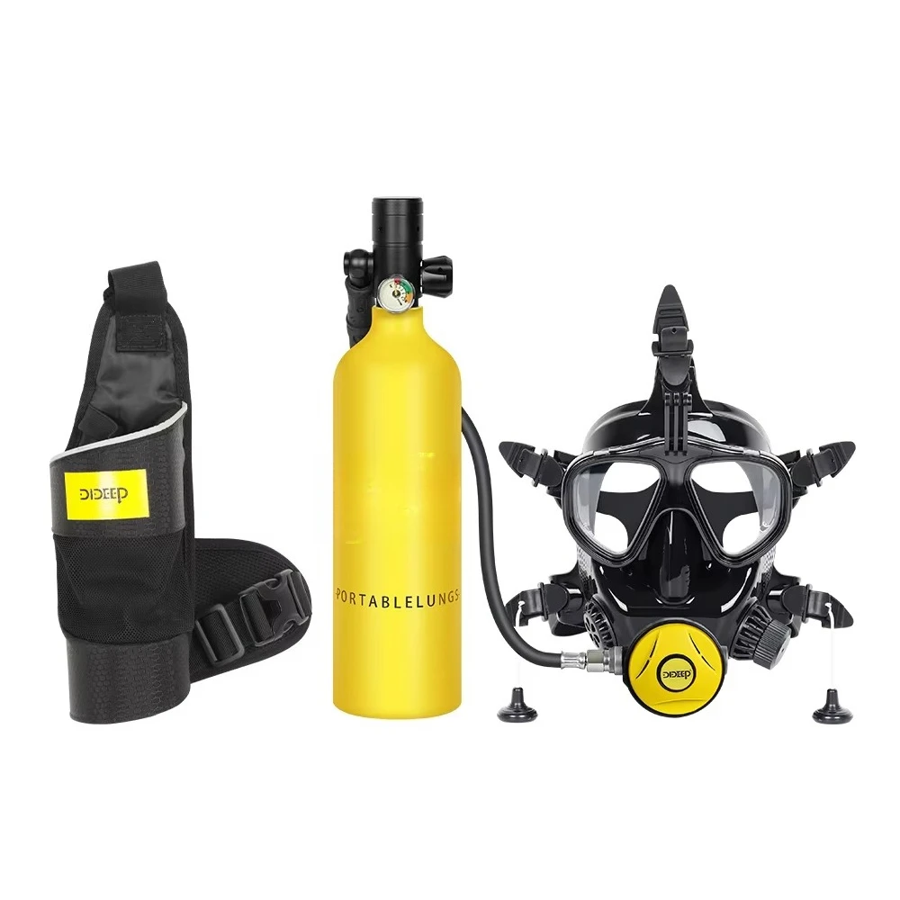 A cheap 10-20 minute underwater diving tank with a face mask