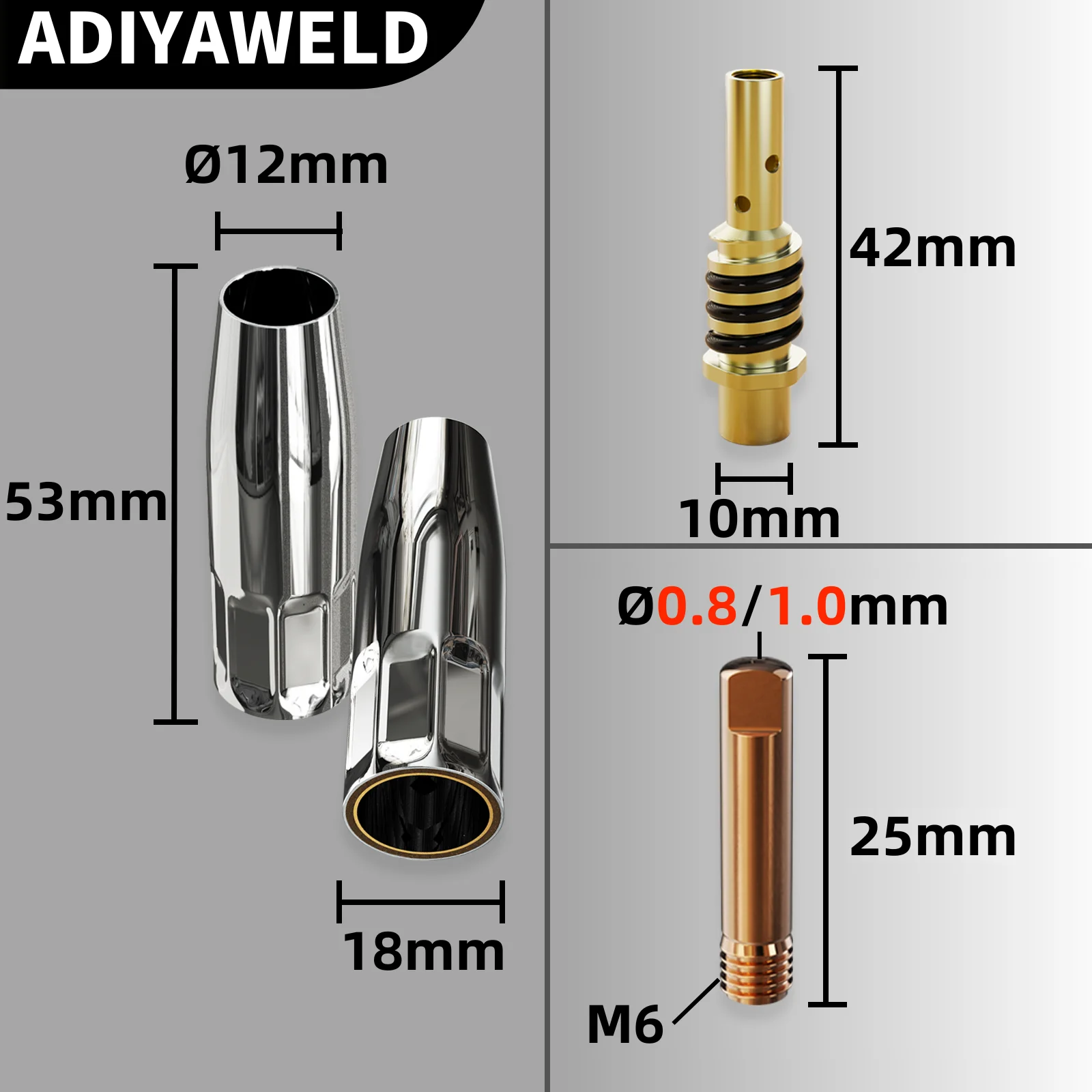 ADIYAWPANC-Pointe de contact pour torche de soudage, support de buse à gaz, consommables, soudage MIG, 0.8mm, 1.0mm, 14 pièces, 28 pièces, 15AK