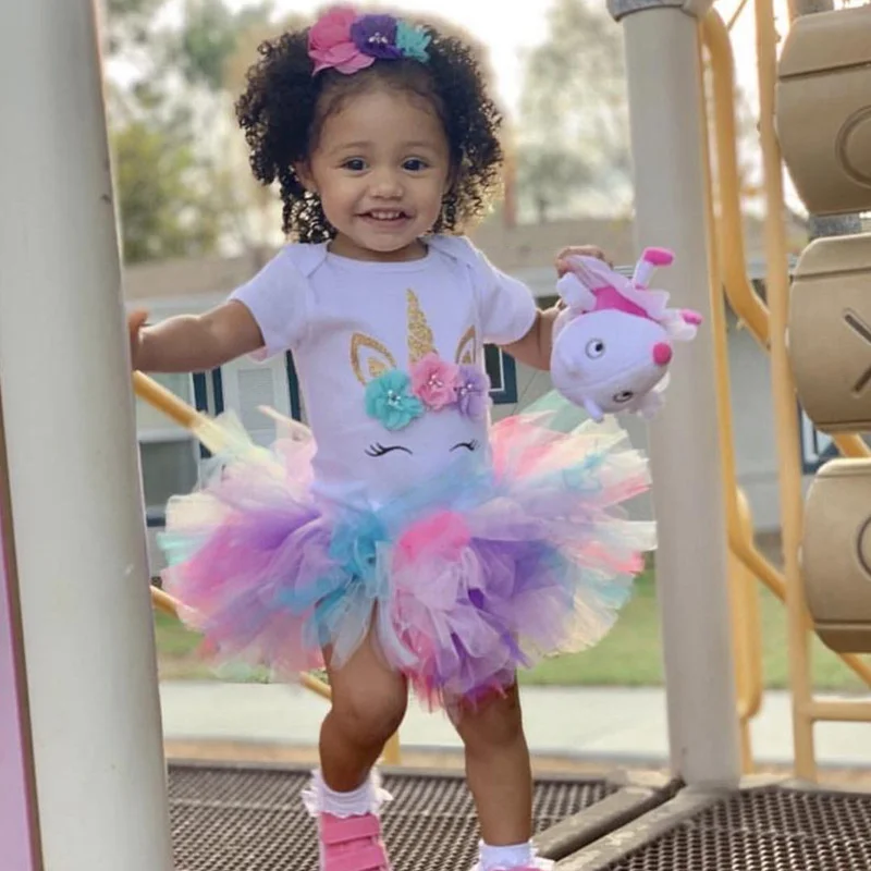 Baby Girl Clothes Unicorn 1st Birthday Party Princess Dress 1 Year Old Ceremony Tulle Tutu Gown Newborn Infant Christening Dress