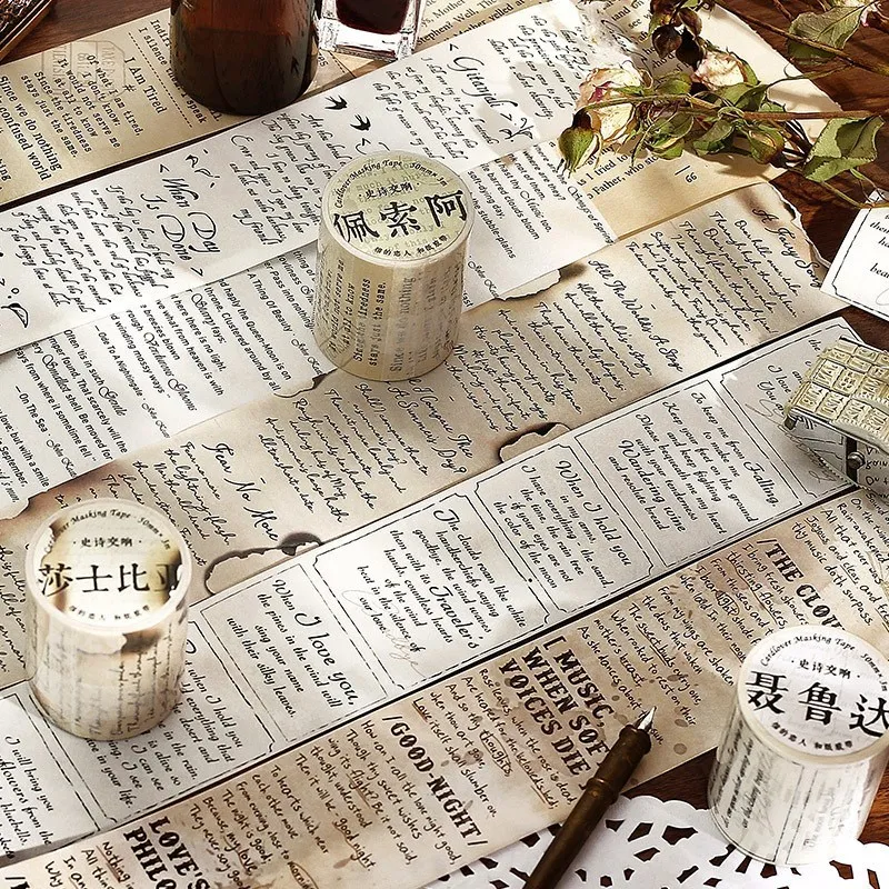 Cinta Washi Vintage con letras inglesas, cinta decorativa Retro antigua para manualidades, suministros de álbum de recortes para niños