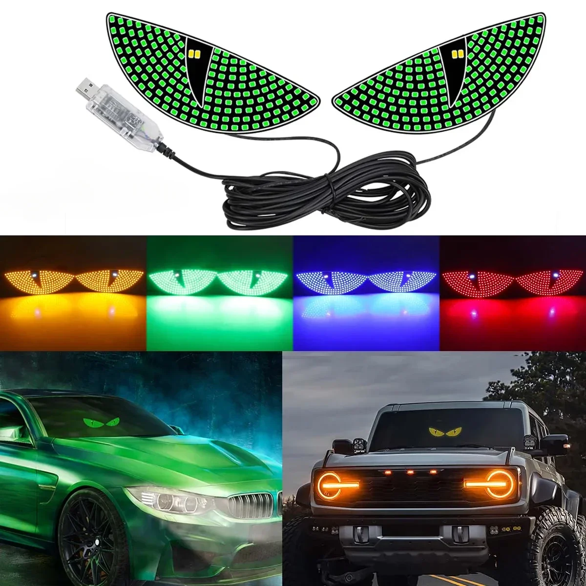 

Декоративная подсветка «Дьявольские глаза» для грузовиков, 2 шт., пиксельная панель, динамические «демонические глаза» на лобовое стекло, атмосферная подсветка, аксессуары для автодекора