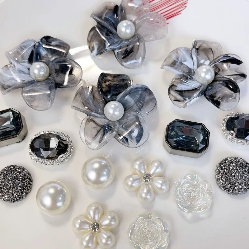 Dark Aesthetic Resin Transparent Large Pearl Flower Ballet Clogs Accessories Elegant Rhinestore DIY Shoes Charms Decorations