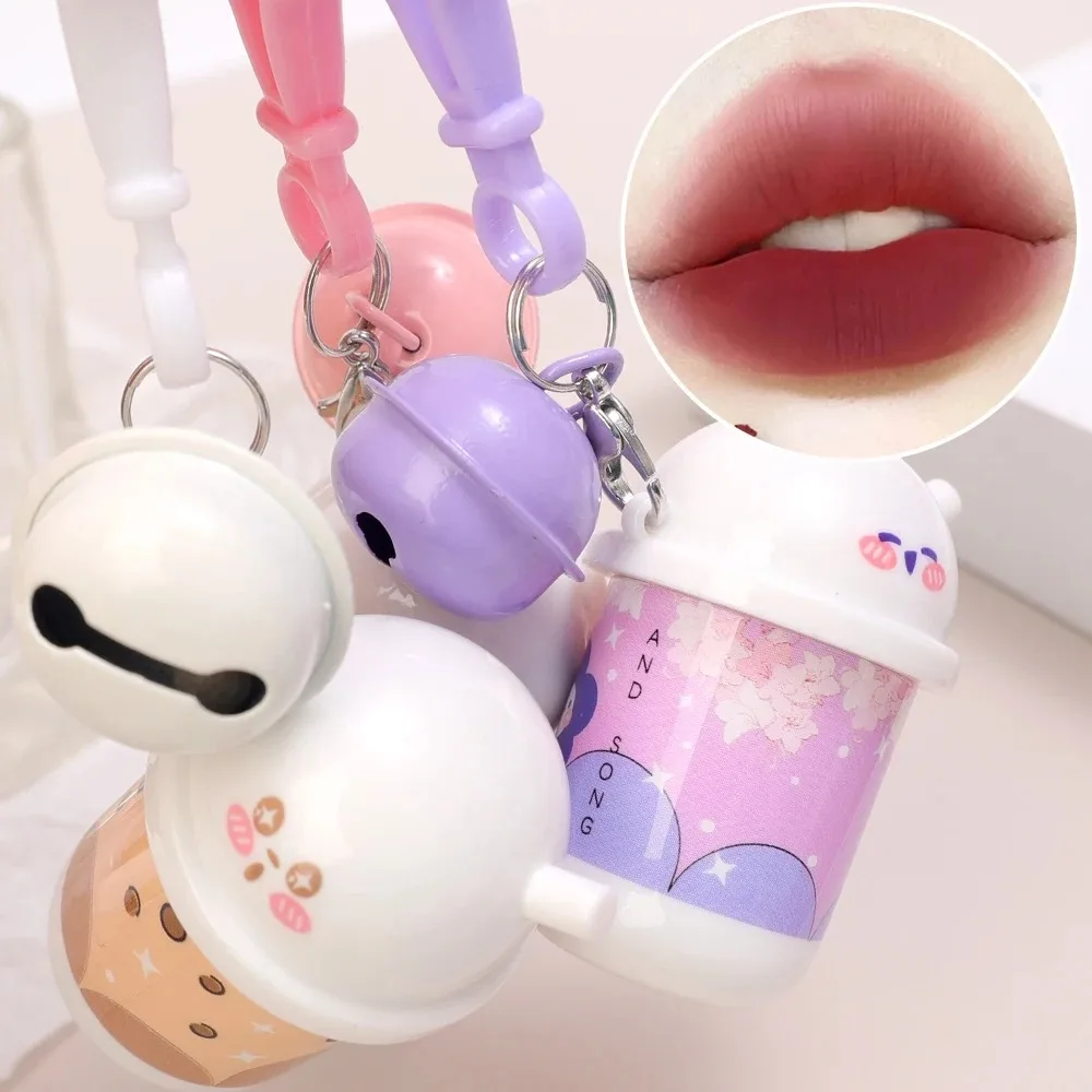 New 6 Colors Matte Lip Gloss Velvet Long Lasting Cute Lip Mud Waterproof Red Lip Gloss Keychain Lipstick
