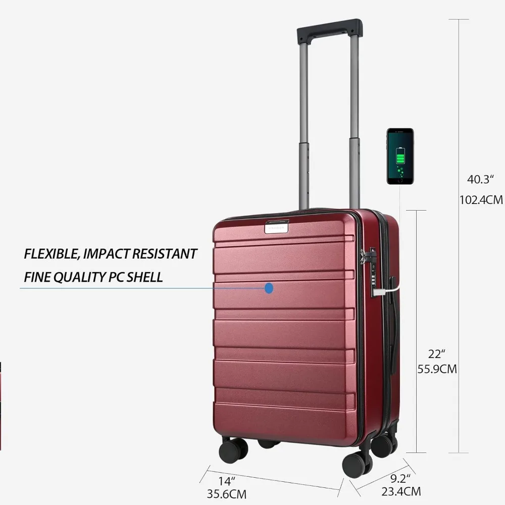 Expandable Top Loading Hard Shell Suitcase with Spinner Wheels, Large Capacity, Built-in TSA Lock, Durable Luggage for Carry On