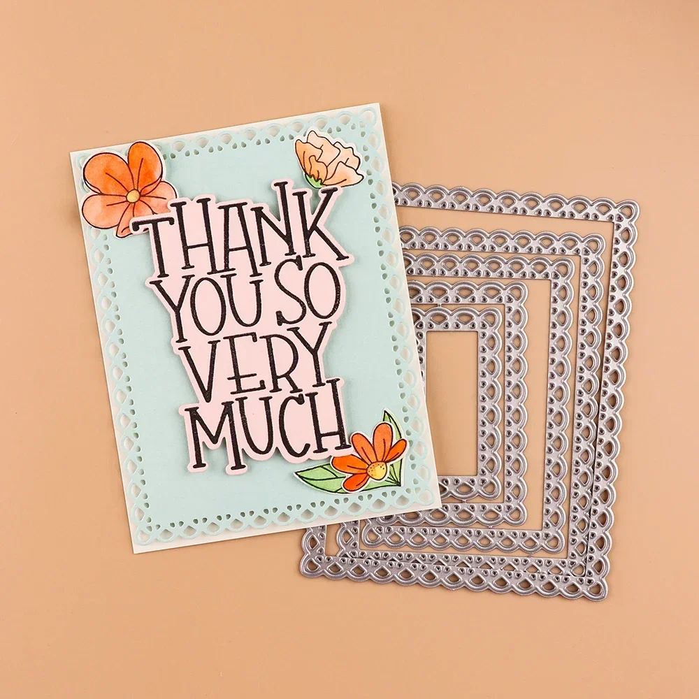 5-teiliges, geschnürtes, rechteckiges Rahmen-Set, Metall-Stanzformen für Scrapbooking, DIY, Fotoalbum, Kartenherstellung, dekorative Schablone