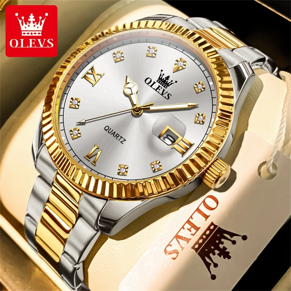 

OLEVS Mens Luxury Watch 2024 New Stainless Steel Original Quartz Watch for Men Auto Date Waterproof Luminous Brand Wristwatches