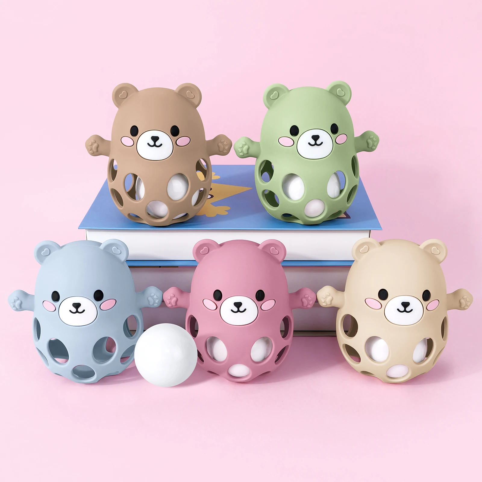 TYRY.HU Campanello che suona Guanti per massaggiagengive per bambini Simpatico giocattolo per massaggiagengive a forma di orso Cura in silicone Molare Anti-mangiare la mano ​ Giocattolo educativo per bambini