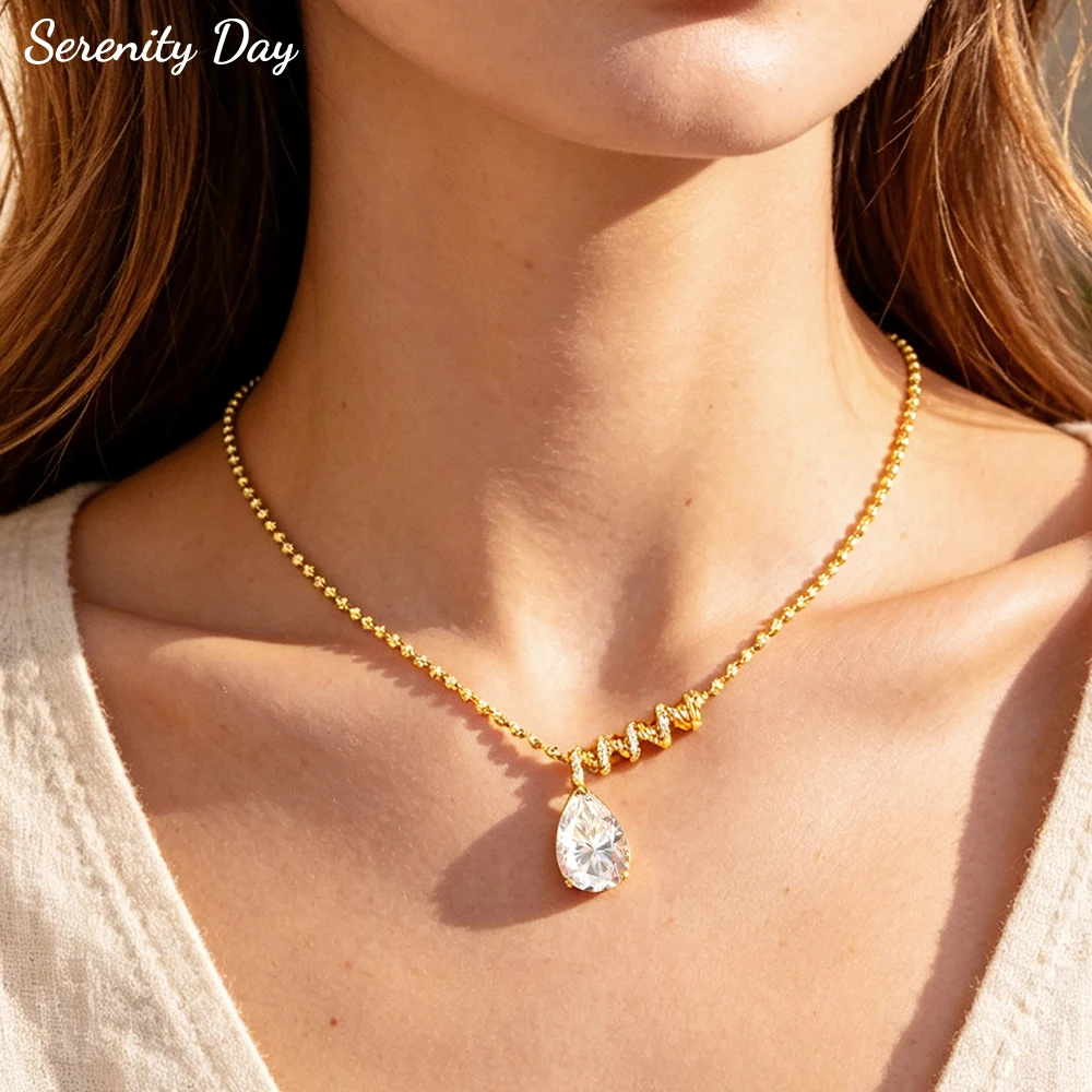 Serenity 3ct 5ct Pear Cut Moissanite Necklace Women Sparkling D Color DIY Pendant Couples S925 Sterling Silver Necklace Jewelry