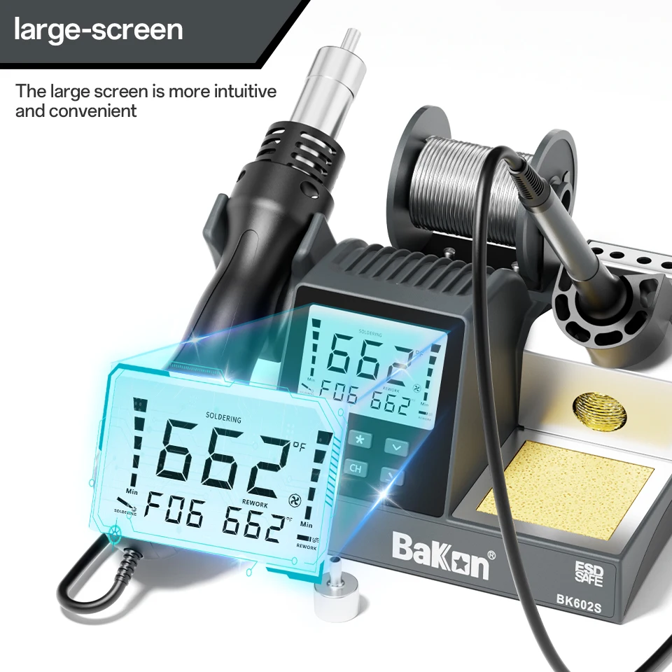 Flash Sale Bakon BK602S Soldering Station 2 in 1 Hot Air Gun Station with Anti-static Heats Up Quickly Estación De Calor 인두기
