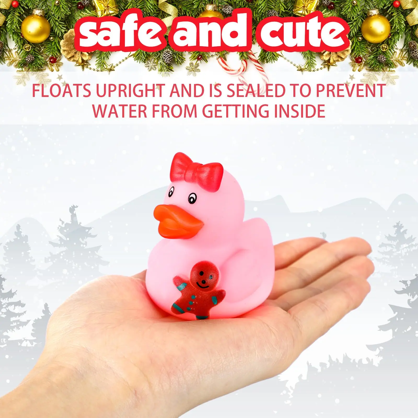 12/24/48pcs Pink Christmas Rubber Ducks 2 Inch Assorted Christmas Duckies Bath Toys Xmas Ducking Bathtub Toys for Kids