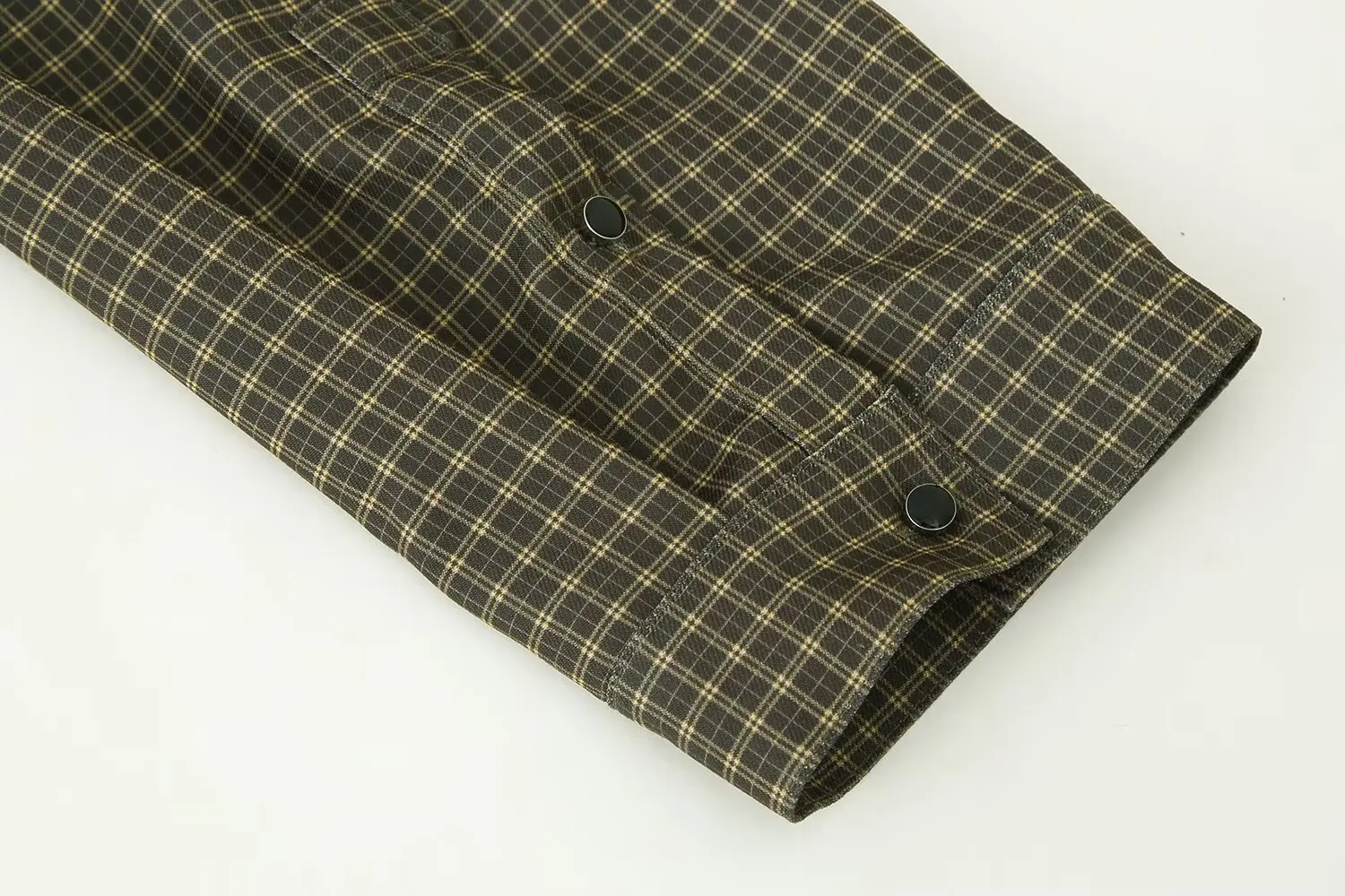 Women Vintage Green Plaid Shirt Single Breasted Casual Shoulder Pad Turn-Down Collar Long Sleeve Blouses Lady Shirts